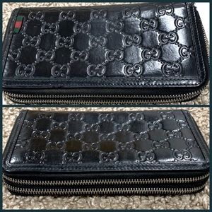 Authentic Gucci Double Zip Around Long Guccissima Genuine Leather Wallet/Clutch